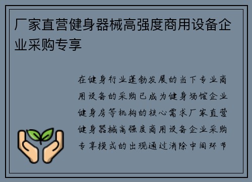 厂家直营健身器械高强度商用设备企业采购专享
